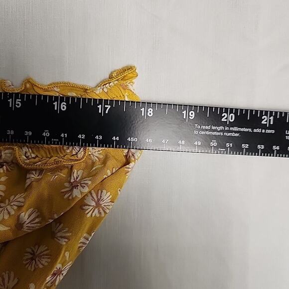 Boho Jumpsuit Ruffles Floral Empire Waist Blouson Romper Yellow Sleeveless - Picture 4 of 5